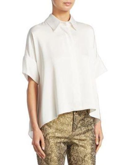 Shop Alice And Olivia Edyth Dolman Sleeve Shirt In Off White