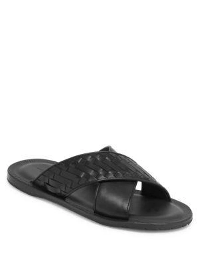 Shop Bottega Veneta Leather Cross Sandals In Black