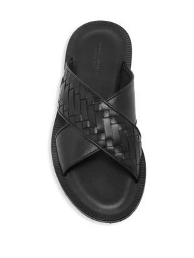 Shop Bottega Veneta Leather Cross Sandals In Black