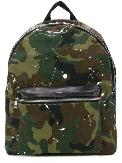 Shop Amiri Camouflage Paint Splatter Backpack In Green