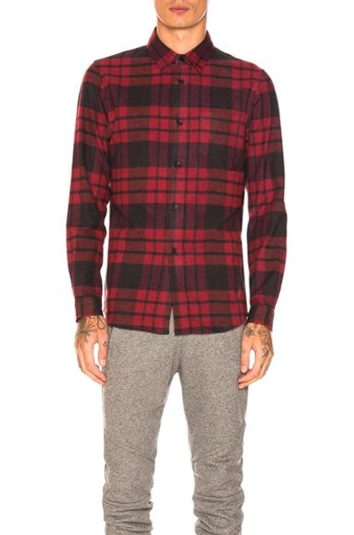 Shop John Elliott Brushed Flannel Button Up In Red,checkered & Plaid