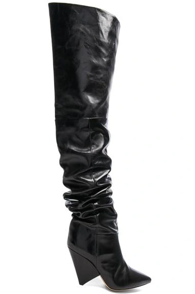 Shop Isabel Marant Lostynn Leather Thigh High Boots In Black