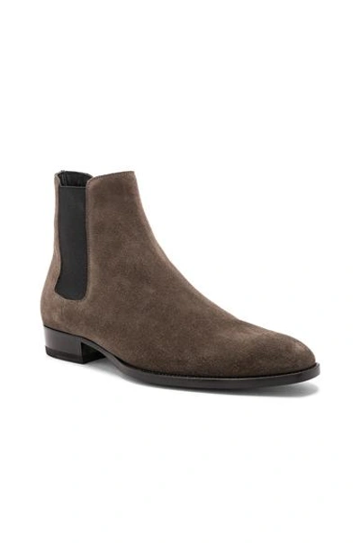 Shop Saint Laurent Suede Wyatt Chelsea Boots In Gray