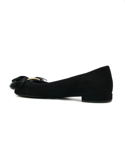 Shop Ferragamo Salvatore  Fringe Bow Ballerinas - Black