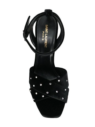 Shop Saint Laurent Farrah 80 Rhinestone Crisscross Sandals In Black