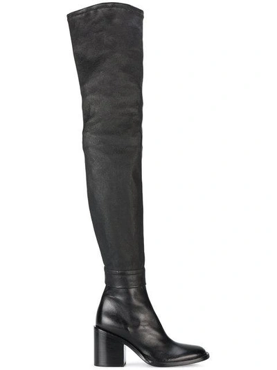 Shop Ann Demeulemeester Thigh-high Mid-heel Boots - Black