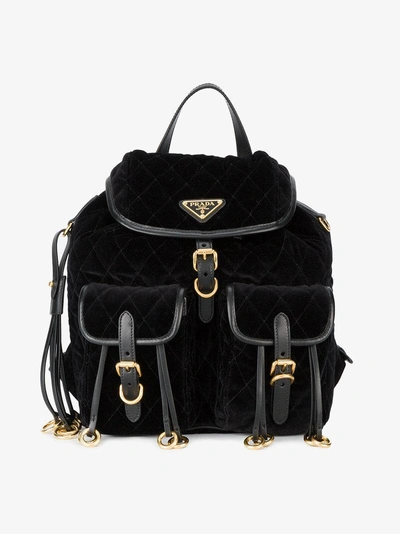 Shop Prada Black Quilted Velvet Backpack