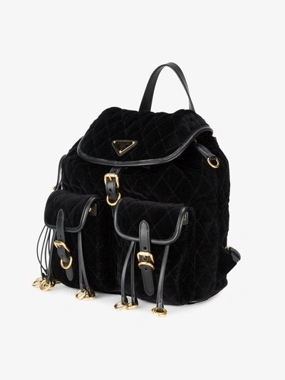 Shop Prada Black Quilted Velvet Backpack