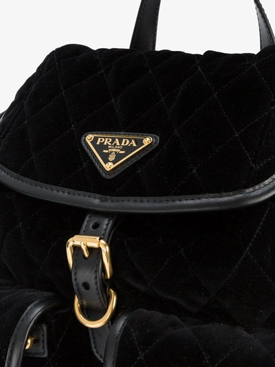 Shop Prada Black Quilted Velvet Backpack