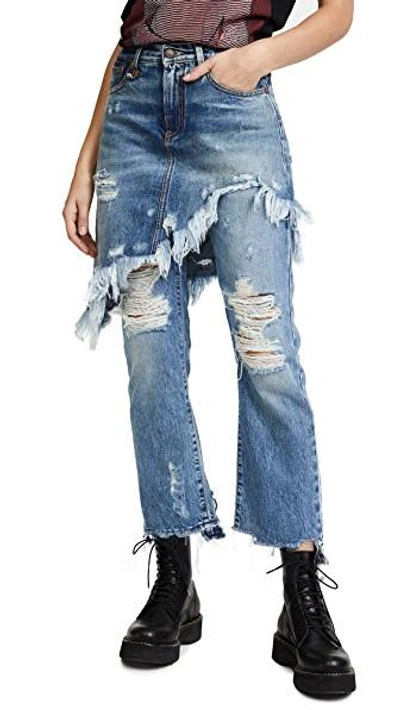 Shop R13 Double Classic Skirted Jeans In Jasper With Rips