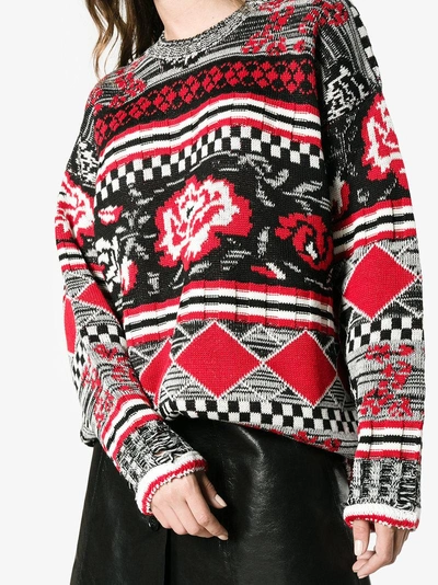Shop Msgm Rose Pattern Oversized Sweater In Red