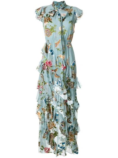 Shop Alice And Olivia Floral Print Maxi Dress In Blue