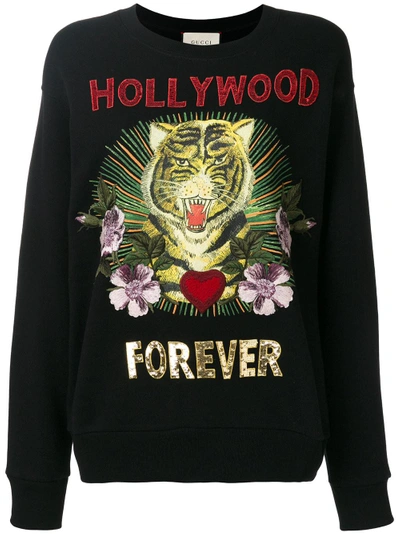 Shop Gucci Black Women's Hollywood Forever Embroidered Sweatshirt