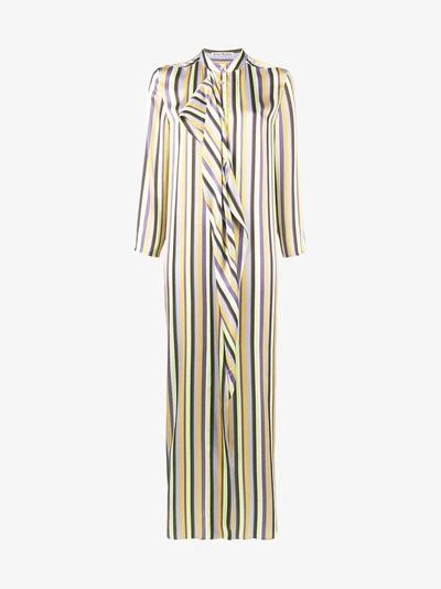 Shop Acne Studios Long Ruffle Neck Striped Dress In Multicolour