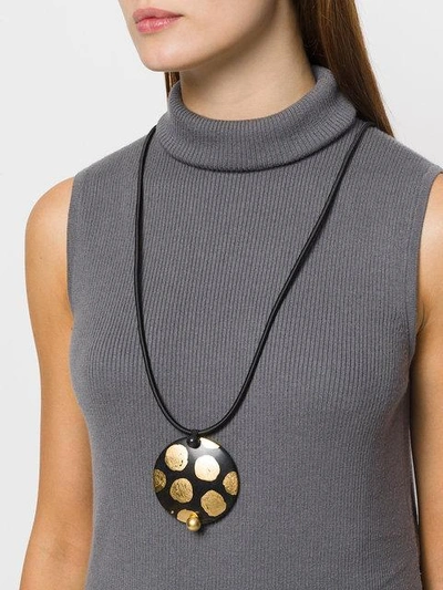 Shop Maria Calderara Disk Pendant Necklace In Black