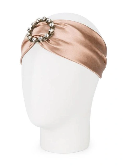 Shop Miu Miu Pink Crystal Buckle Headband