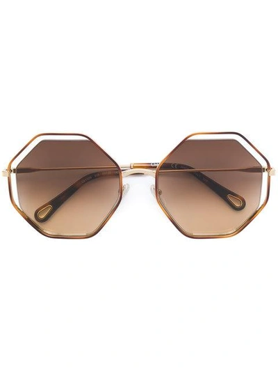 Shop Chloé Octagonal Frame Sunglasses In Brown