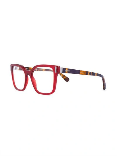 Shop Prada Eyewear Square Framed Striped Arm Glasses - Red