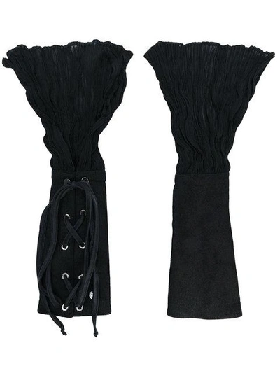 Shop Lost & Found Lace-up Gloves In Black