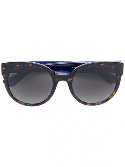Shop Gucci Round-frame Sunglasses With Web In Blue