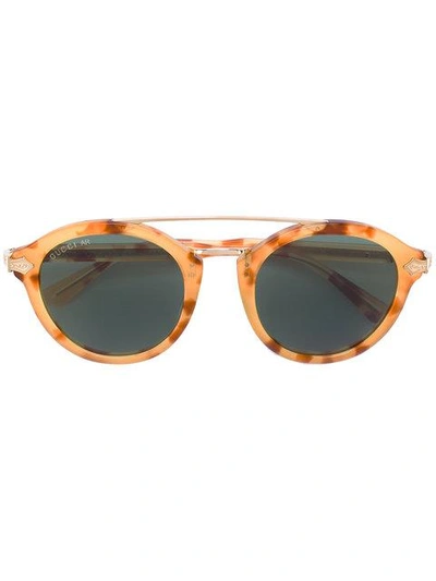 Shop Gucci Double Bridge Round Sunglasses