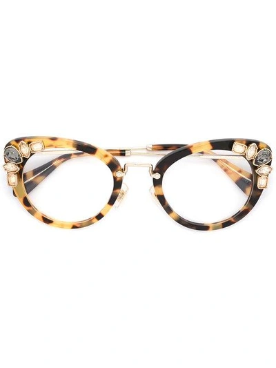 Shop Miu Miu Tortoiseshell Eye Cat Glasses In Brown