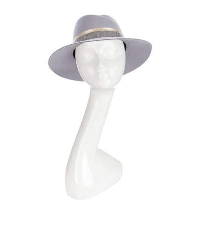 Shop Maison Michel Virginie Fedora With Mohair And Satin Ribbon Trim In Grey