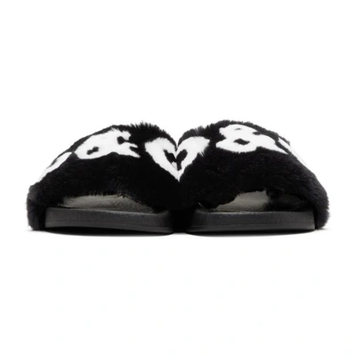 Shop Dolce & Gabbana Black & White Fur Logo Slides