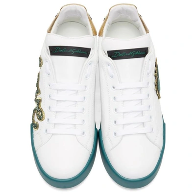 Shop Dolce & Gabbana White Glitter Love Patch Sneakers