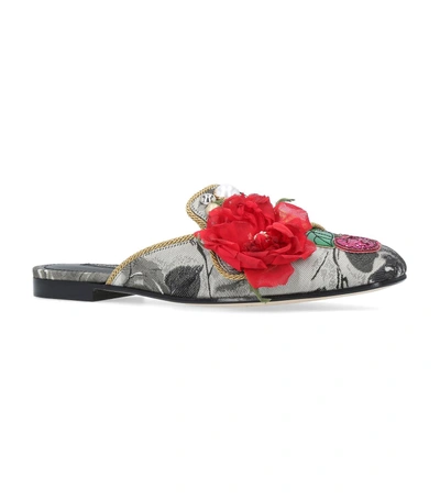 Shop Dolce & Gabbana Jacquard Sabot Slippers In Gold