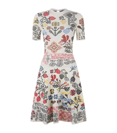 Shop Alexander Mcqueen Samplers Embroidered Skater Dress In Ivory