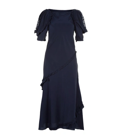 Shop Burberry Open-shoulder Ruffle Dress In Blue