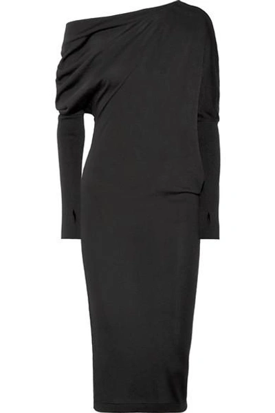 Shop Tom Ford One-shoulder Cashmere And Silk-blend Dress In Black