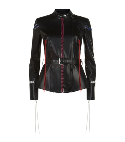 Shop Alexander Mcqueen Stitched Leather Jacket In Black