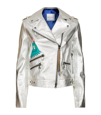 Shop Mira Mikati Hand-painted Metallic Leather Jacket In Silver
