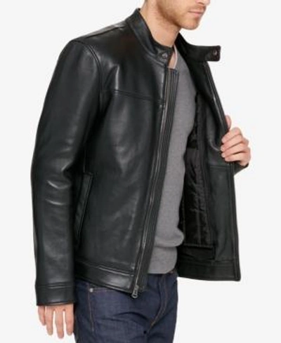 Shop Cole Haan Men's Leather Moto Jacket In Black