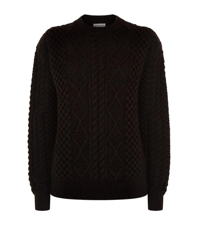 Shop Saint Laurent Cable Knit Sweater, Black, S