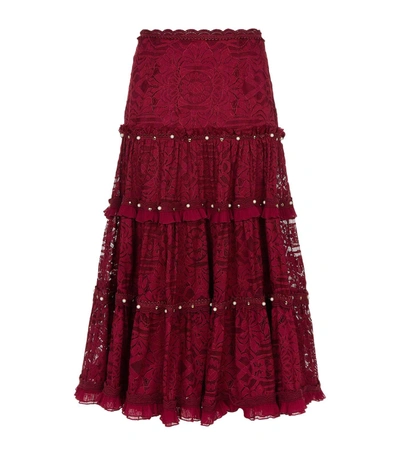 Shop Jonathan Simkhai Laced Ruffle Skirt In Red