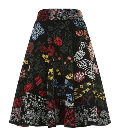 Shop Alexander Mcqueen Samplers Embroidered Skirt In Black