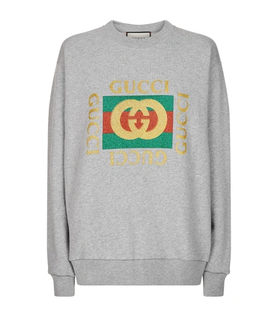 Shop Gucci Glitter Print Sweatshirt In Grey