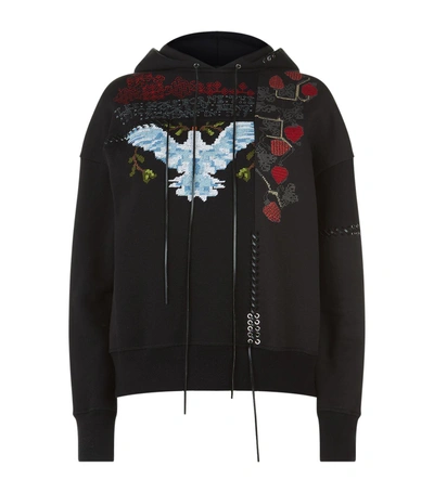 Shop Alexander Mcqueen Embroidered Lace Up Hoodie In Black