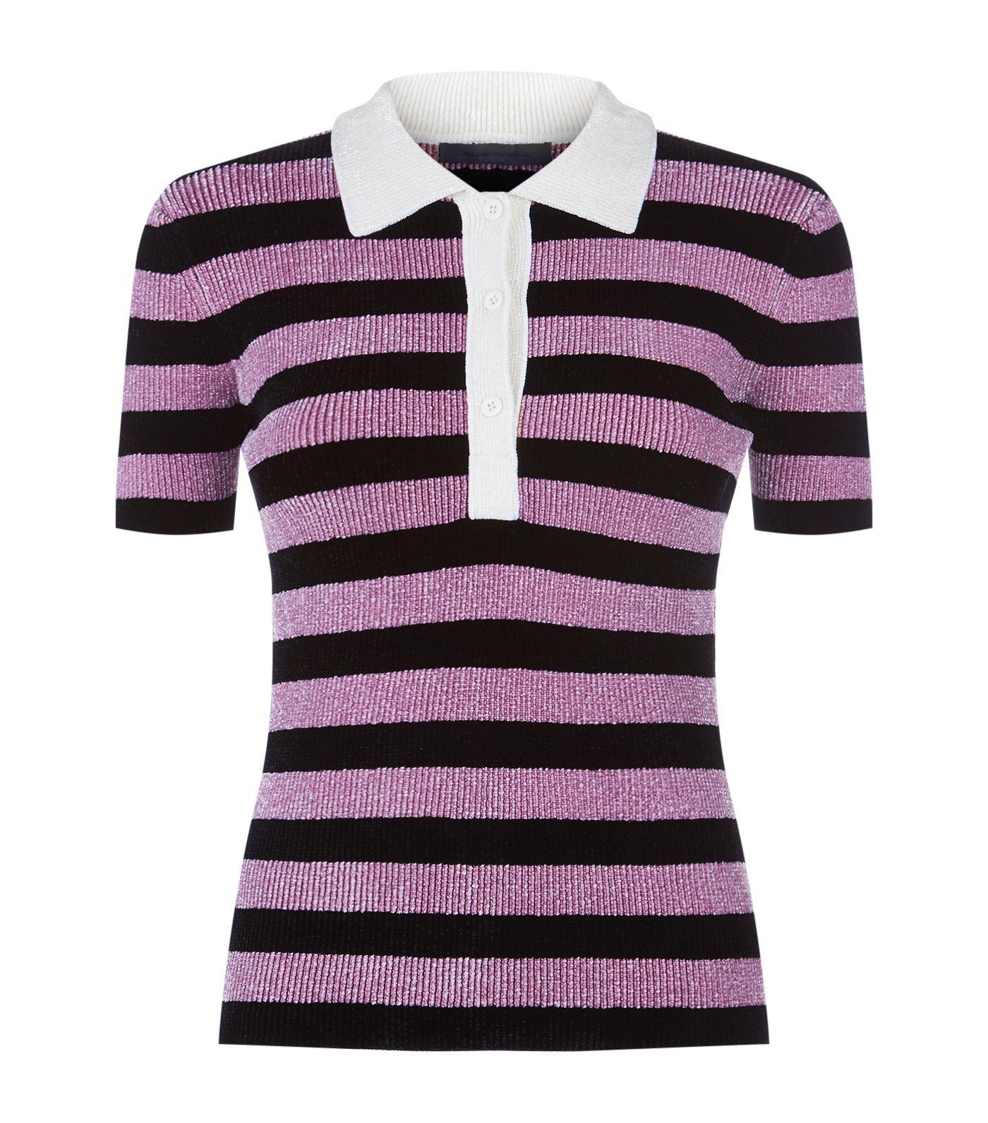 Alexander Wang Striped Knit Polo Shirt In Black | ModeSens