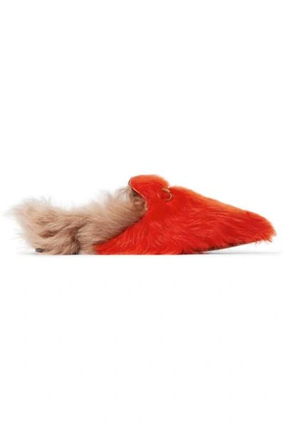 Shop Gucci Princetown Horsebit-detailed Two-tone Shearling Slippers In Bright Orange