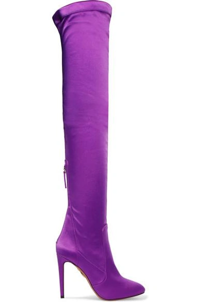 Shop Aquazzura All I Need Stretch-satin Over-the-knee Boots In Purple