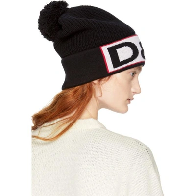 Shop Dolce & Gabbana Black Logo Pom Pom Beanie