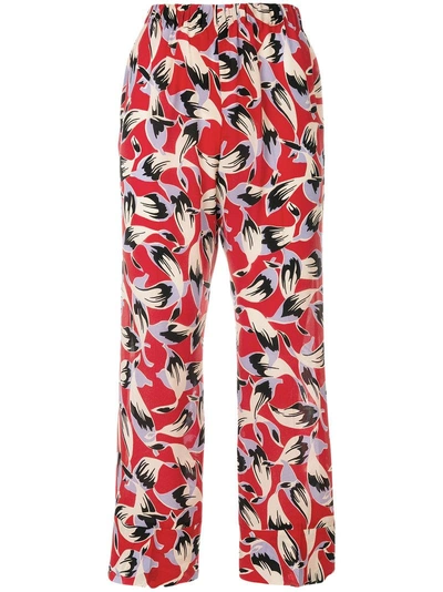 Shop N°21 Falling Leaves Patterned Trousers In Red