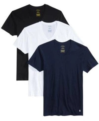 Shop Polo Ralph Lauren Men's V-neck Undershirt 3-pack In Cruise Navy/white/black