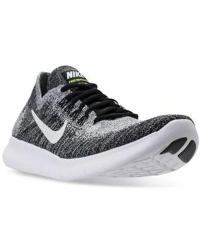 Shop Nike Men's Free Run Flyknit 2017 Running Sneakers From Finish Line In Black/white-volt