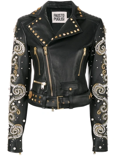 Shop Fausto Puglisi Swarovski Crystal Embellished Biker Jacket - Black