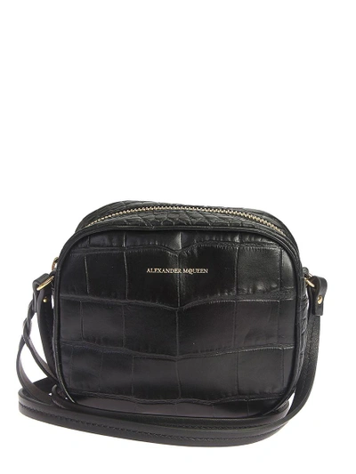 Shop Alexander Mcqueen Croc Effect Leather Crossbody Bag In Black